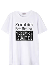 Férfi nyomott mintás rövidujjú pamut póló-zombie eat brains,you're safe