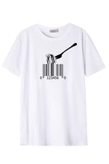 Férfi nyomott mintás rövidujjú pamut póló-vonalkód tészta