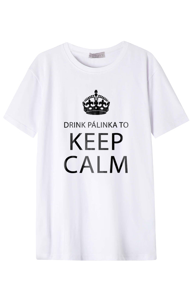 Férfi nyomott mintás rövidujjú pamut póló-drink pálinka to keep calm