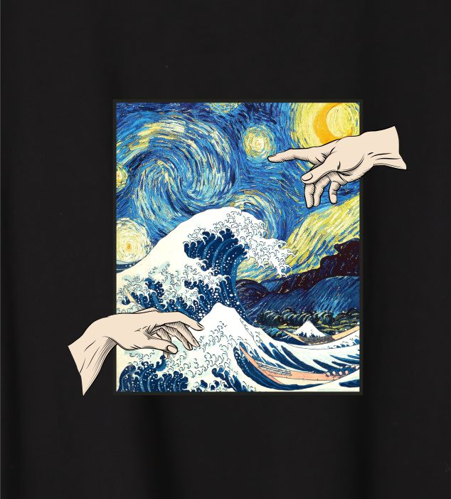 Női nyomott mintás rövidujjú pamut póló Híres festmények