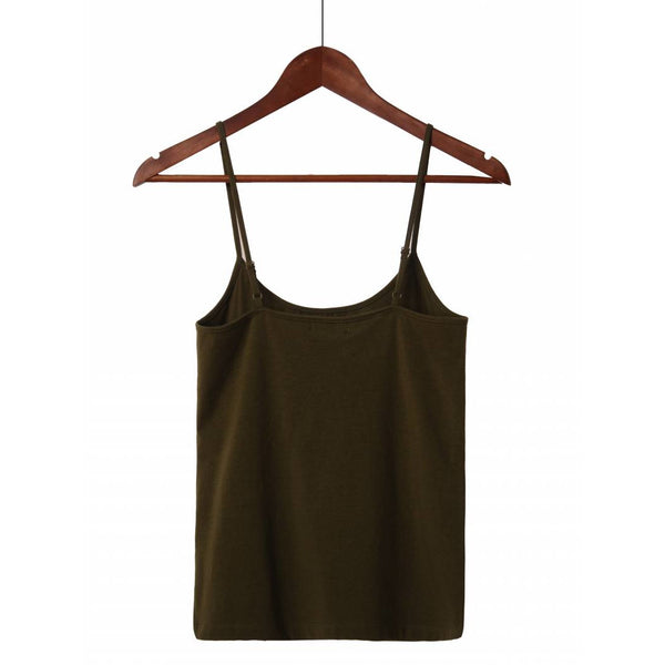 Női basic pamut spagettipántos top - Khaki - GloStory HU