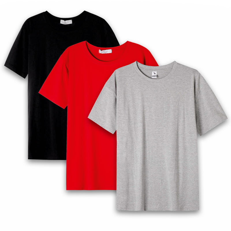 3 db FÉRFI basic pamut póló szett - Fekete-piros-szürke - GloStory HU